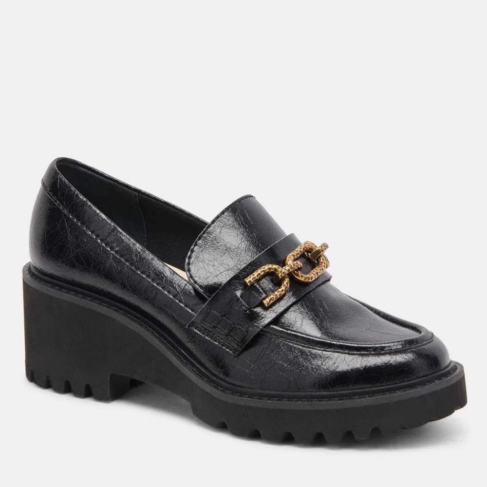 Dolce Vita Black Loafers with Gold Accent